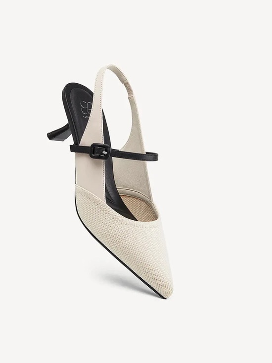 Pointed Slingback Kitten Heels in Cream and Black main image 4